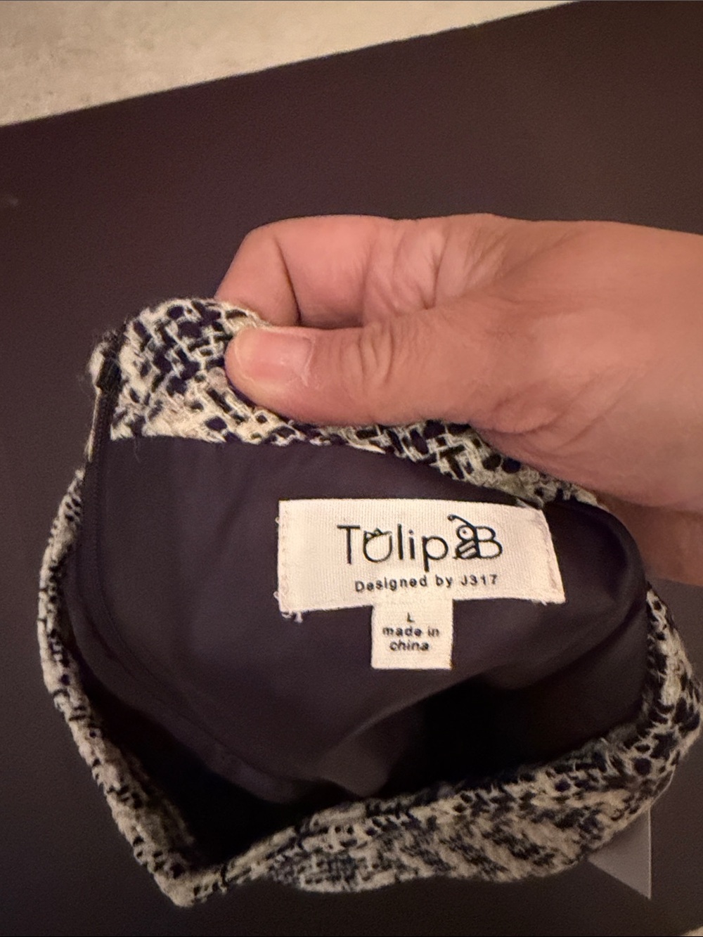 Tulip B Black, Cream & Beige Mini Tweed Skirt. Size L - Picture 5 of 5